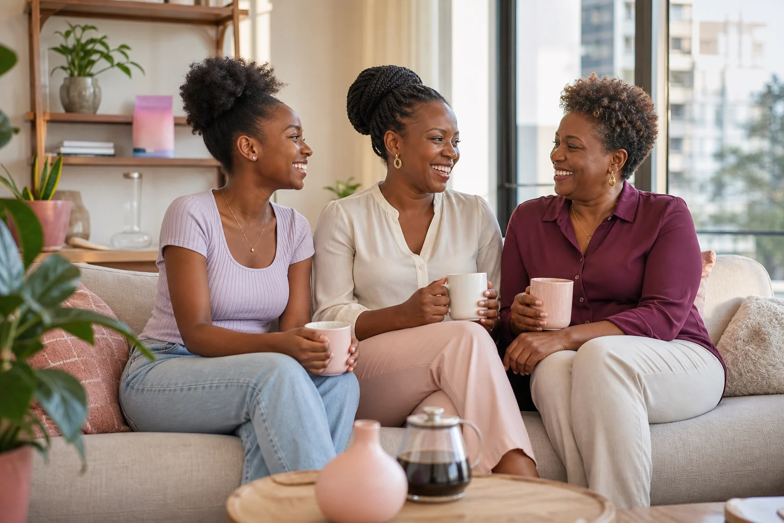 Three Kenyan women sharing a joyful, confident moment